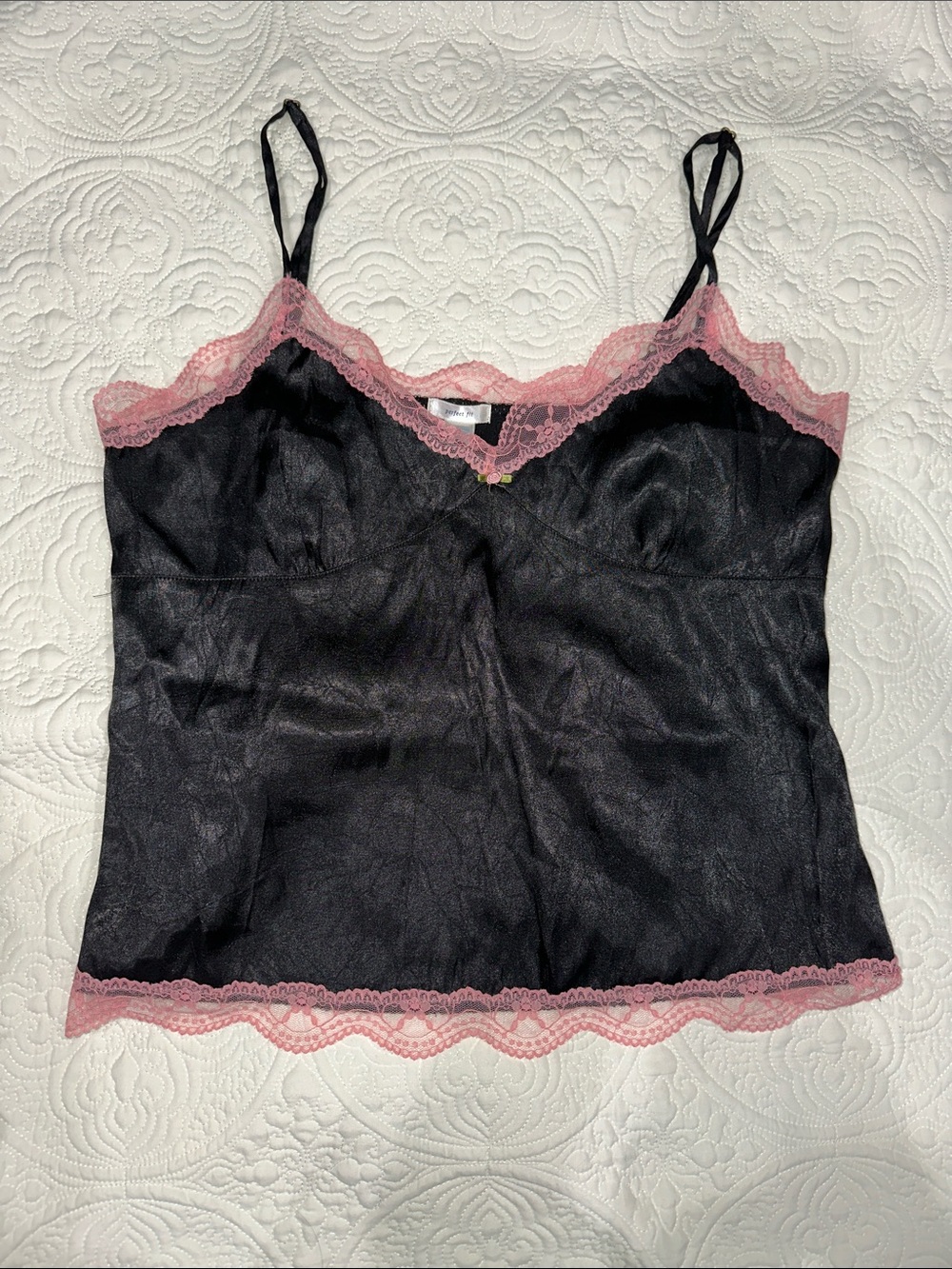 Old Navy Black Camisole with Pink Lace Trim